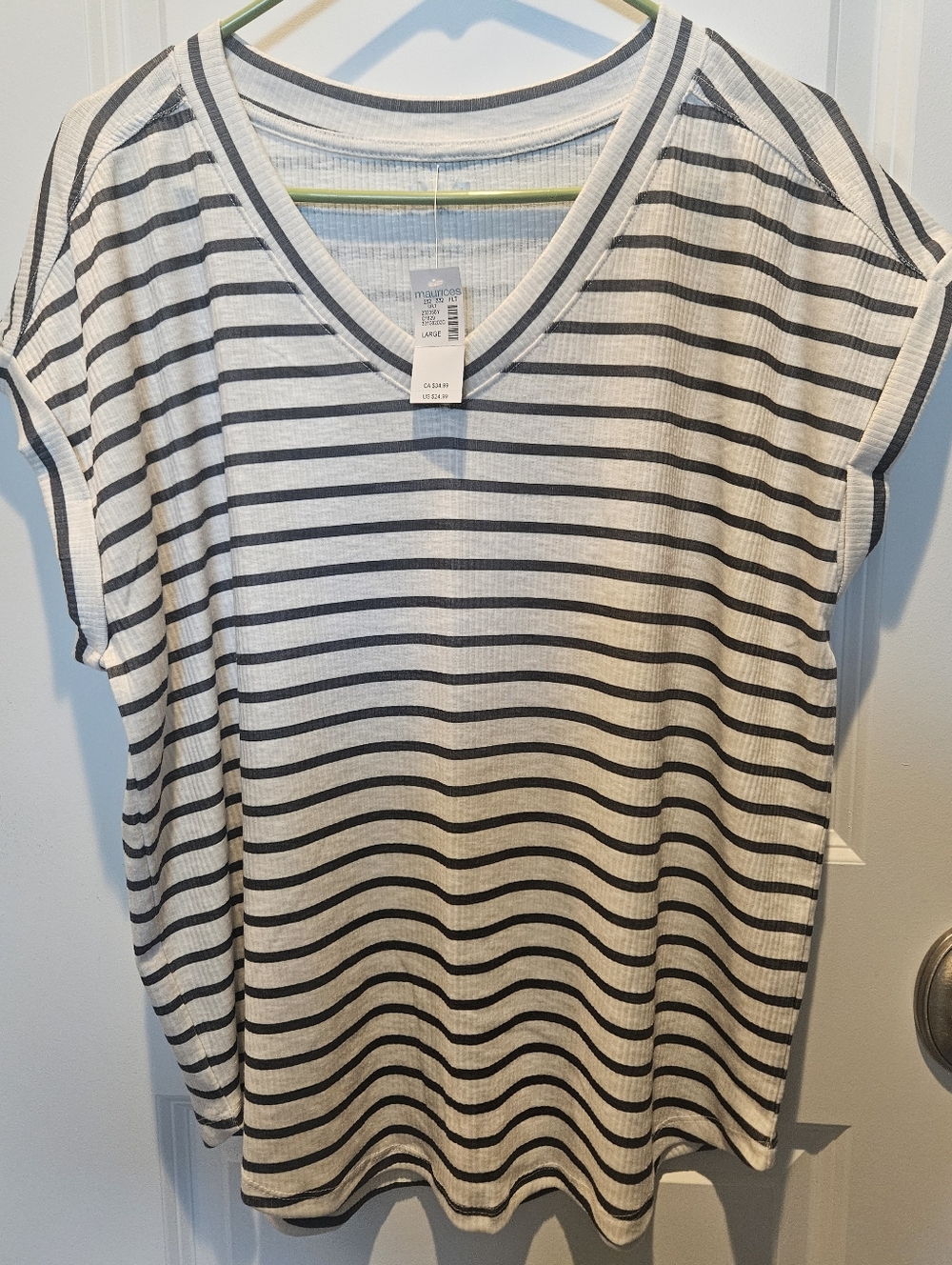 Maurices Striped V-Neck Women's Top - Size Large